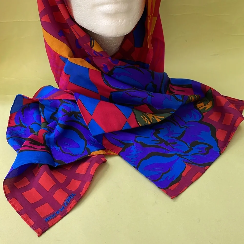 Vintage bright multicolored Jones New York silk scarf